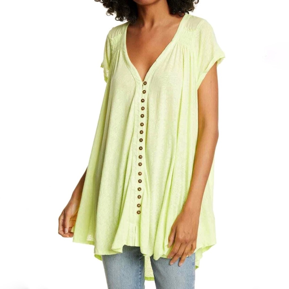 New Free People Light Lime Button-Front Flow Tunic Size M